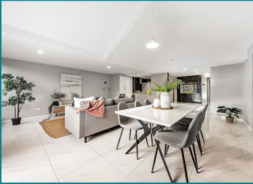 Finished open-plan dining area